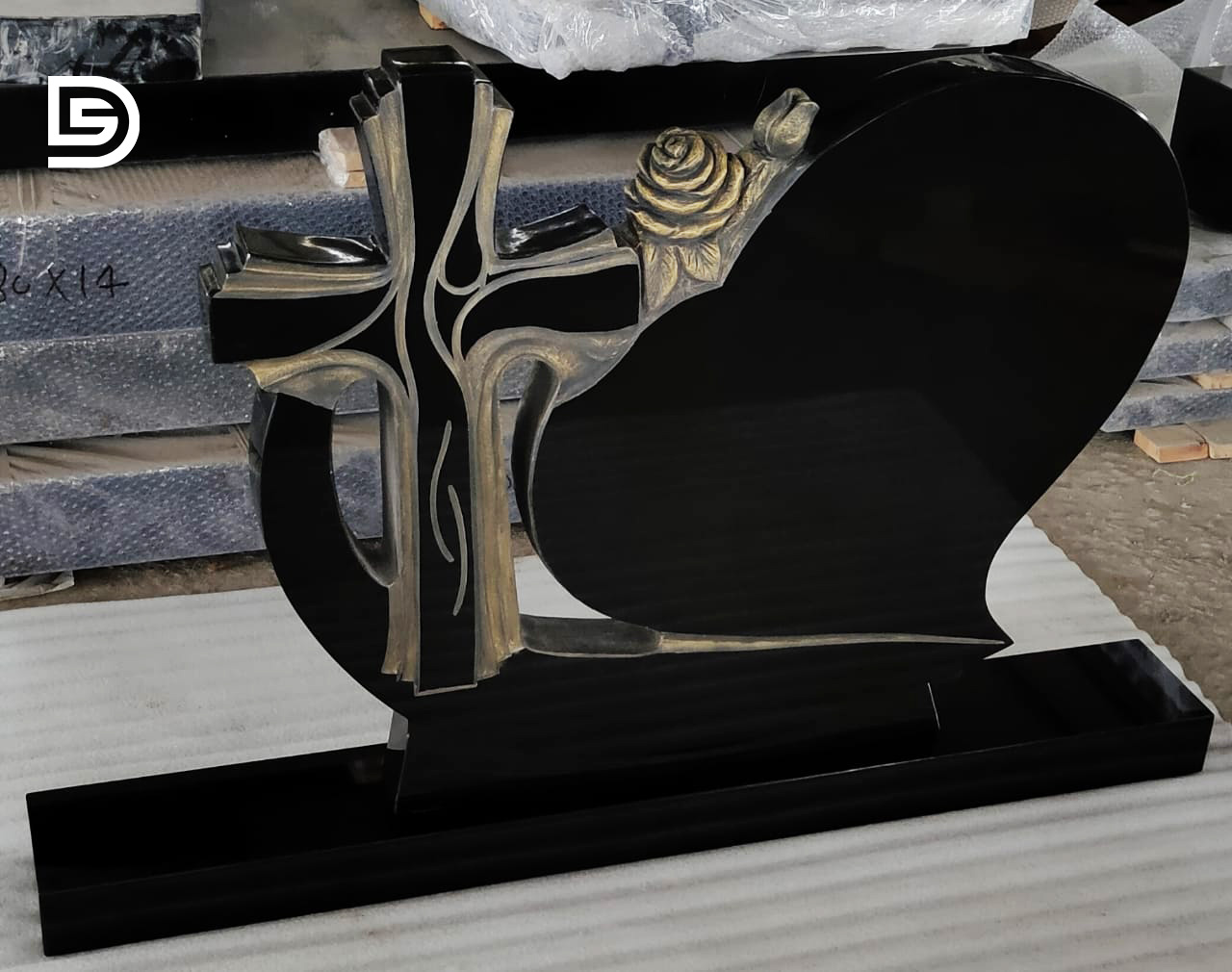 Cross Engraved Absolute Black Granite Monument 